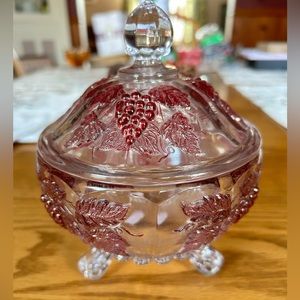 Westmoreland Vintage Grape Candy Dish - Red Flash Grape Design - NICE